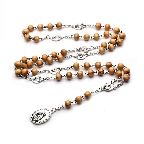 Rosary Necklace, Tibetan Style, with Pine, silver color plated, fashion jewelry, mixed colors, 8mm, Length:53 cm, Sold By PC