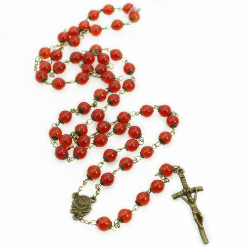 Rosary Necklace, Tibetan Style, with Crystal, Cross, gold color plated, fashion jewelry, mixed colors, 50x20mm, Length:88 cm, Sold By PC