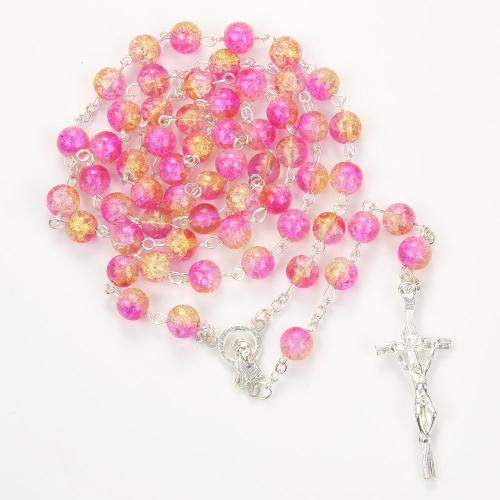 Rosary Necklace, Tibetan Style, with Resin, Cross, silver color plated, fashion jewelry, more colors for choice, 6mm, Length:67 cm, Sold By PC