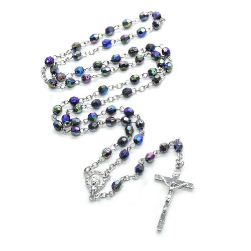 Rosary Necklace, Tibetan Style, with Plastic, Cross, silver color plated, fashion jewelry, mixed colors, 6mm, Length:48.5 cm, Sold By PC