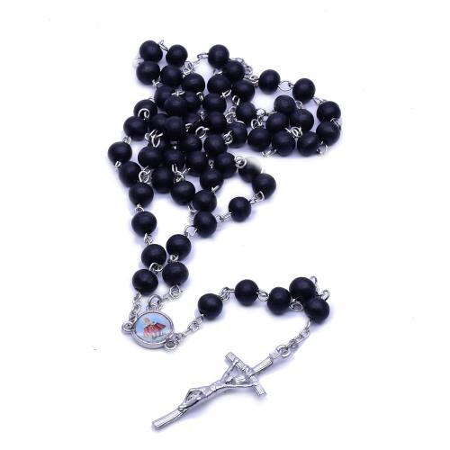 Rosary Necklace, Tibetan Style, with Hemu Beads, Cross, silver color plated, fashion jewelry, mixed colors, 8mm, Sold By PC