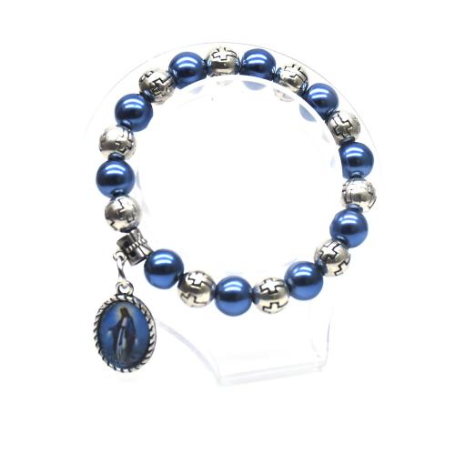 Glass Beads Bracelet, Tibetan Style, with Glass Pearl & Plastic, Cross, silver color plated, fashion jewelry, mixed colors, 10mm, Length:21 cm, Sold By PC