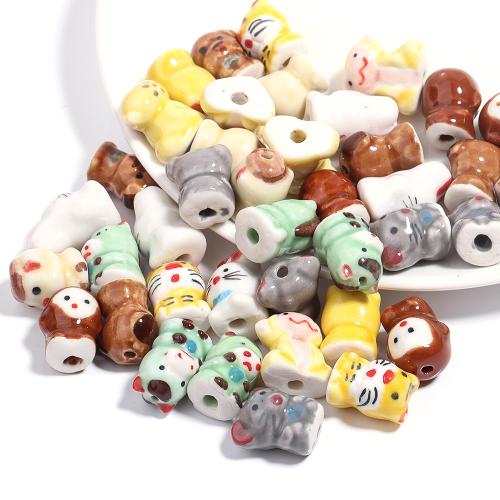 Porcelain Jewelry Beads, Chinese Zodiac, DIY, mixed colors, 12*14*18mm-11*17*18mm, 12PCs/Strand, Sold Per 38 Inch Strand
