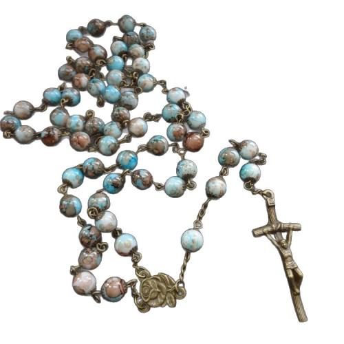 Rosary Necklace, Tibetan Style, with Glass, Cross, plated, fashion jewelry, more colors for choice, 50x20mm, Length:88 cm, Sold By PC