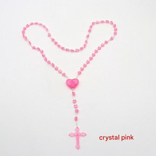 Rosary Necklace, Plastic, Cross, fashion jewelry & luminated, more colors for choice, Length:74 cm, Sold By PC