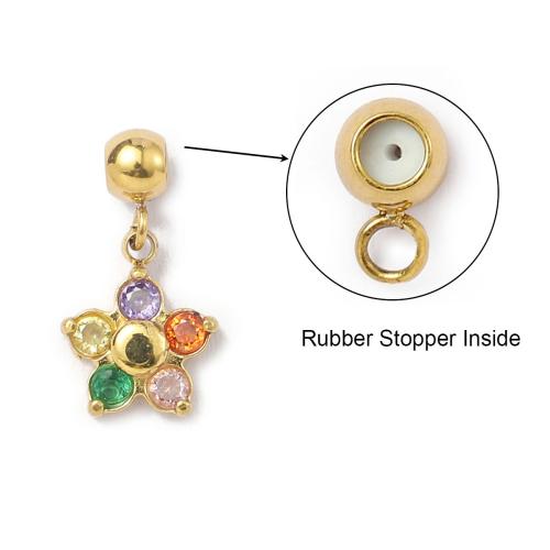 Edelstahl Schmuck Anhänger, 304 Edelstahl, mit Naturstein & Gummi, goldfarben plattiert, DIY & Micro pave Zirkonia, keine, 3PCs/Tasche, verkauft von Tasche
