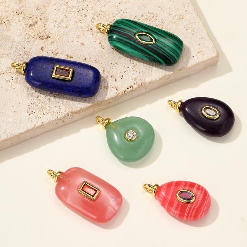 Bijoux Pendentifs en pierres gemmes, laiton, avec Pierre naturelle, Placage de couleur d'or, DIY & pavé de micro zircon, plus de couleurs à choisir, 3PC/sac, Vendu par sac
