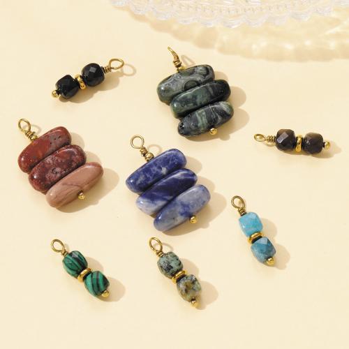 Gemstone Pendants Jewelry, 304 Stainless Steel, with Natural Stone, gold color plated, DIY, more colors for choice, 3PCs/Bag, Sold By Bag