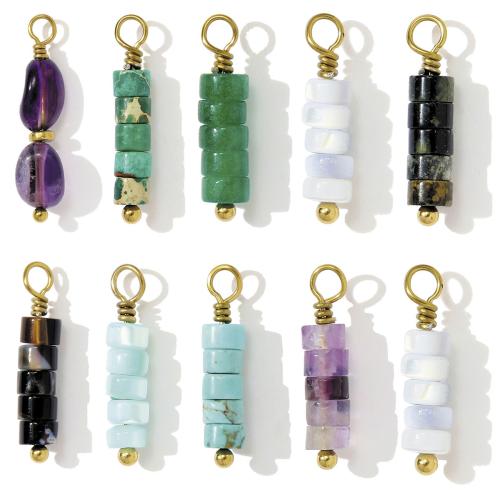 Gemstone Pendants Jewelry, 304 Stainless Steel, with Natural Stone, gold color plated, DIY, more colors for choice, 3PCs/Bag, Sold By Bag