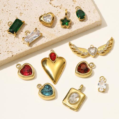 Stainless Steel Pendants, 304 Stainless Steel, with Glass Stone, gold color plated, DIY, more colors for choice, 3PCs/Bag, Sold By Bag