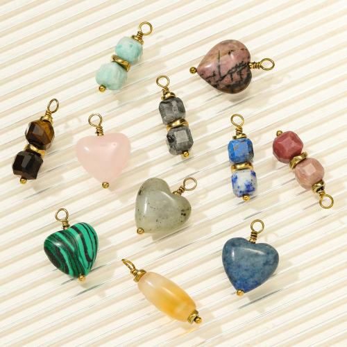 Bijoux Pendentifs en pierres gemmes, Acier inoxydable 304, avec Pierre naturelle, Placage de couleur d'or, DIY, plus de couleurs à choisir, 3PC/sac, Vendu par sac