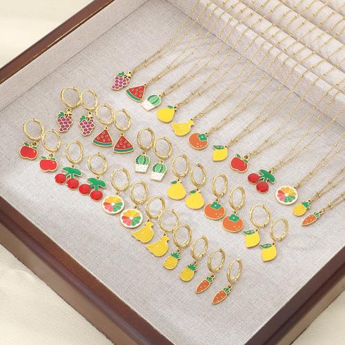 Enamel Stainless Steel Jewelry Set, earring & necklace, 304 Stainless Steel, gold color plated, fashion jewelry, more colors for choice, Sold By Set