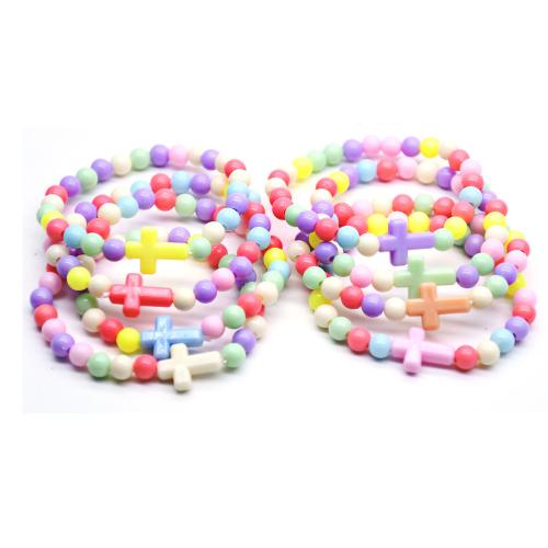 Plastic, Cross, fashion jewelry, multi-colored, 6mm, Length:15 cm, Sold By PC