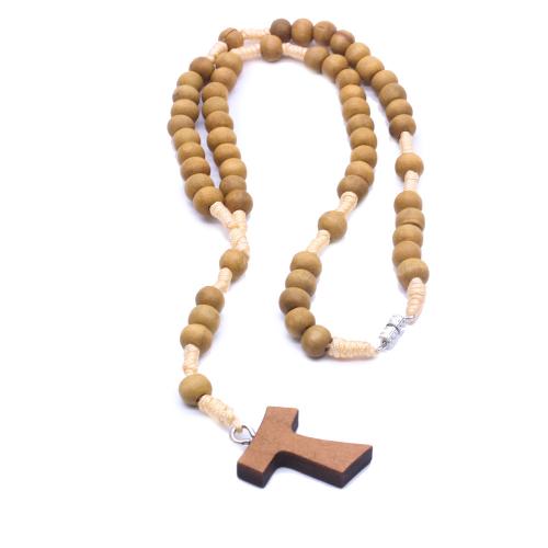 Rosary Necklace, Wood, with Tibetan Style, Cross, fashion jewelry, mixed colors, 6x7mm, Length:48 cm, Sold By PC