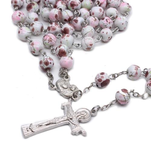 Rosary Necklace, Tibetan Style, Cross, silver color plated, fashion jewelry, mixed colors, 8mm, Length:56 cm, Sold By PC