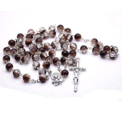 Rosary Necklace, Tibetan Style, with Glass, Cross, silver color plated, fashion jewelry, more colors for choice, 8mm, Length:57 cm, Sold By PC