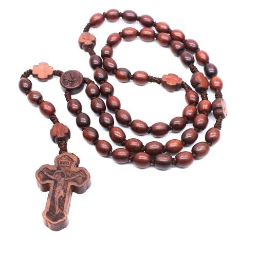 Rosary Necklace, Wood, Cross, fashion jewelry, mixed colors, 9x11mm, Length:52 cm, Sold By PC