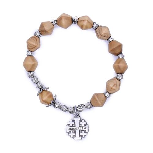 Wood Bracelets, Tibetan Style, with Pine, Cross, silver color plated, fashion jewelry, mixed colors, 8mm, Length:20 cm, Sold By PC