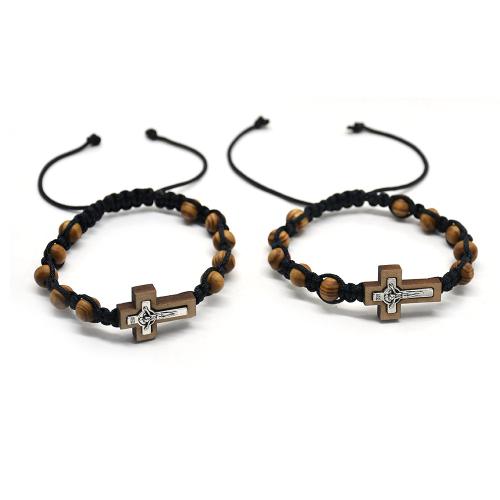 Wood Bracelets, Tibetan Style, with Wood, Cross, plated, fashion jewelry, mixed colors, 8mm, Length:Approx 28 cm, Sold By PC