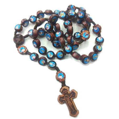 Rosary Necklace, Padauk, Cross, fashion jewelry, mixed colors, 12mm, Length:72 cm, Sold By PC