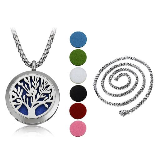 Stainless Steel Perfume Locket Necklace, with Non-woven Fabrics, Flat Round, box chain & hollow, original color, 30x37x6.8mm, 2.4mm, Inner Diameter:Approx 23mm, Sold Per Approx 24 Inch Strand