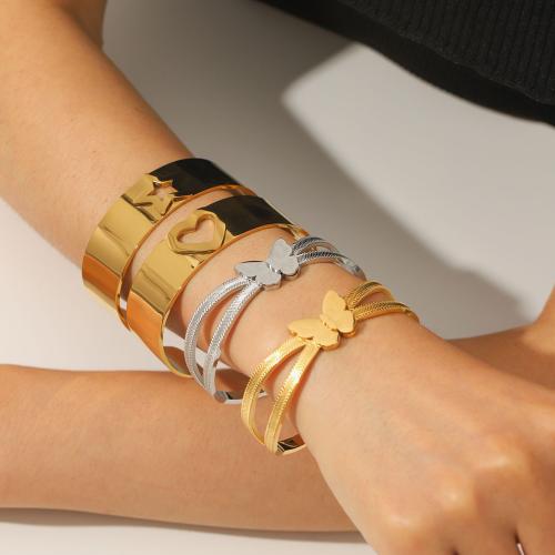 304 Stainless Steel Cuff Bangle, with Tiger Eye & Plastic Pearl, gold color plated, fashion jewelry, more colors for choice, Sold By PC