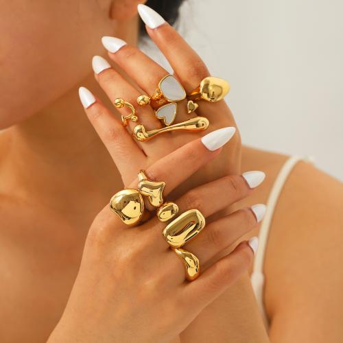 Stainless Steel Finger Ring, 304 Stainless Steel, with White Shell, gold color plated, fashion jewelry, more colors for choice, Sold By PC