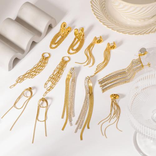 Fringe pendientes de la manera, acero inoxidable 304, chapado en color dorado, Joyería & con diamantes de imitación, oro, Vendido por Par