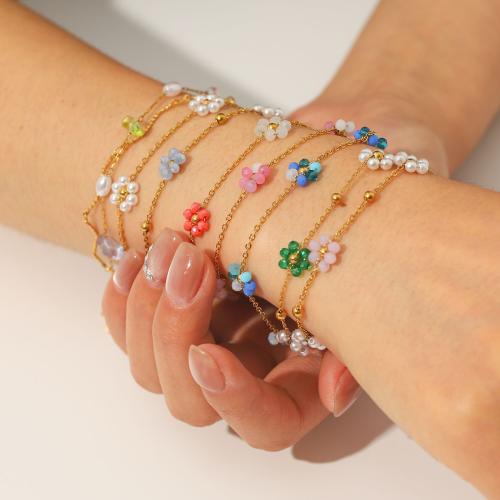 Kristall Schmucksets, Armband & Halskette, 304 Edelstahl, mit Kristall & Kunststoff Perlen, goldfarben plattiert, Modeschmuck, keine, verkauft von PC