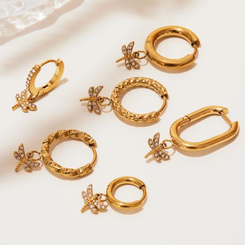 Edelstahl Tropfen Ohrring, 304 Edelstahl, goldfarben plattiert, Modeschmuck & Micro pave Zirkonia, keine, verkauft von Paar