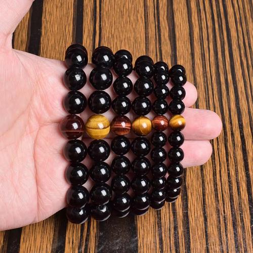 Gemstone Bracelets, Obsidian, with Tiger Eye, gold color plated, fashion jewelry, more colors for choice, Sold By PC