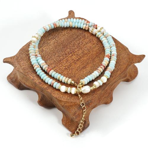 Natural Gemstone Jewelry Sets, bracelet & necklace, Koreite, with Shell & Freshwater Pearl & Tibetan Style, gold color plated, fashion jewelry, more colors for choice, Hole:Approx 1mm, Sold By PC