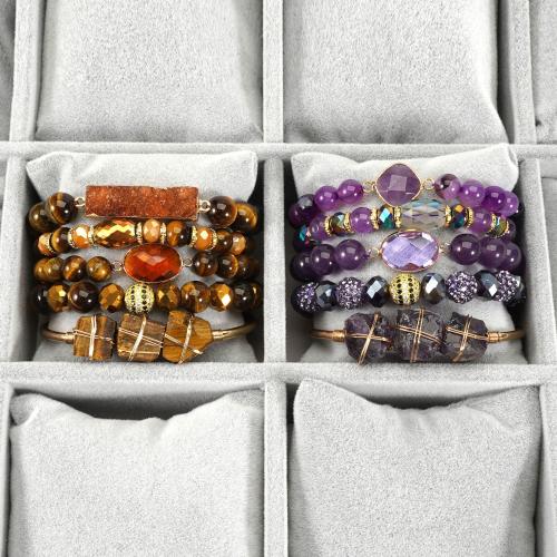 Gemstone Браслеты, Аметист, с тигровый глаз, плакирован золотом, ювелирные изделия моды, Много цветов для выбора, 8mm, продается указан