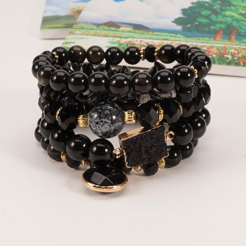 Gemstone Браслеты, магнезит, с Обсидиан, плакирован золотом, ювелирные изделия моды, Много цветов для выбора, продается указан