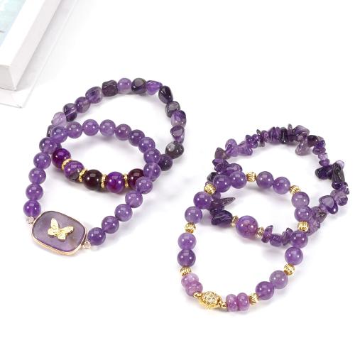 Браслеты из кварца, Латунь, с Аметист, Другое покрытие, ювелирные изделия моды, Много цветов для выбора, отверстие:Приблизительно 1mm, 4ПК/указан, продается указан