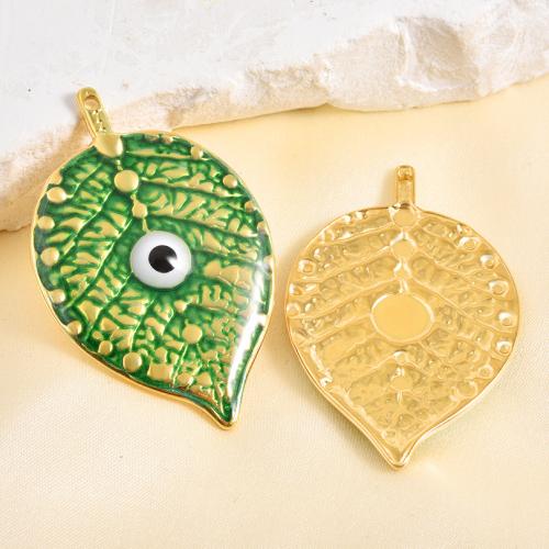 Bijoux pendentifs en acier inoxydable , Acier inoxydable 304, feuille, Placage de couleur d'or, DIY & émail, couleurs mélangées, 10PC/sac, Vendu par sac