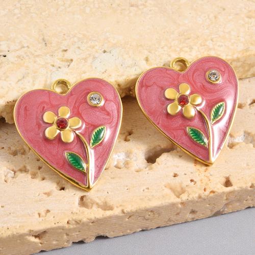 Edelstahl -Herz-Anhänger, 304 Edelstahl, goldfarben plattiert, DIY & Emaille & mit Strass, gemischte Farben, 10PCs/Tasche, verkauft von Tasche