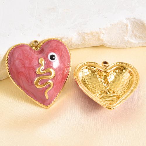 Stainless Steel Heart Pendants, 304 Stainless Steel, gold color plated, DIY & enamel, mixed colors, 10PCs/Bag, Sold By Bag