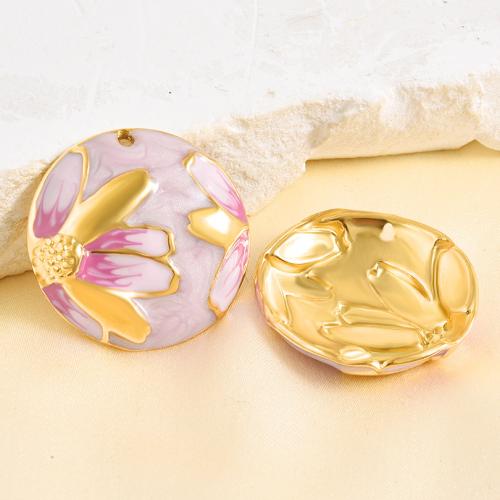Stainless Steel Flower Pendant, 304 Stainless Steel, petals, gold color plated, DIY & enamel, mixed colors, 10PCs/Bag, Sold By Bag