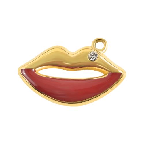 Stainless Steel Pendants, 304 Stainless Steel, Lip, gold color plated, DIY & enamel & with rhinestone, mixed colors, 10PCs/Bag, Sold By Bag