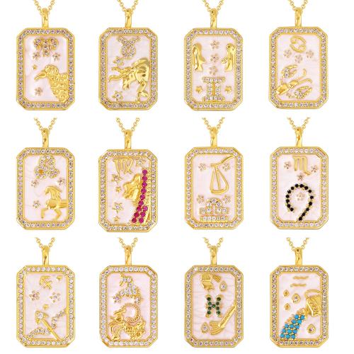 Кубический циркон микро проложить латуни ожерелье, Латунь, с 5cm наполнитель цепи, плакирован золотом, созвездие ювелирные изделия & Роло цепь & разные стили для выбора & инкрустированное микро кубического циркония & Женский & Эпоксидная стикер, Много цветов для выбора, 14x25mm, Продан через Приблизительно 45 см Strand