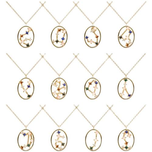 Кубический циркон микро проложить латуни ожерелье, Латунь, 18K позолоченный, созвездие ювелирные изделия & разные стили для выбора & Женский & с кубическим цирконием, Много цветов для выбора, 9x12.50mm, Продан через Приблизительно 35-50 см Strand