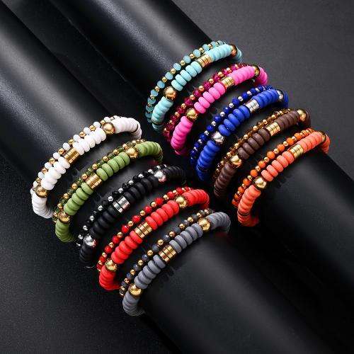 Модные браслеты, полимерный клей, с Кристаллы & нержавеющая сталь, 2 шт. & Эластичное & Мужская & матовый, Много цветов для выбора, 4mm,7mm, длина:Приблизительно 17.5 см, Приблизительно 18.2 см, 2пряди/указан, продается указан