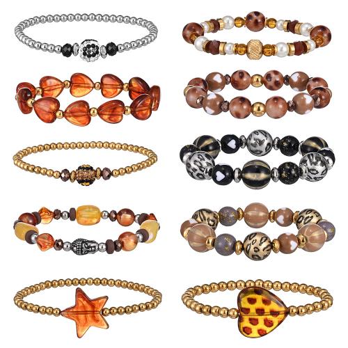 Модные браслеты, нержавеющая сталь, с Пчелиный воск & янтарь, Эластичное & Мужская & разные стили для выбора & инкрустированное микро кубического циркония, Много цветов для выбора, продается Strand