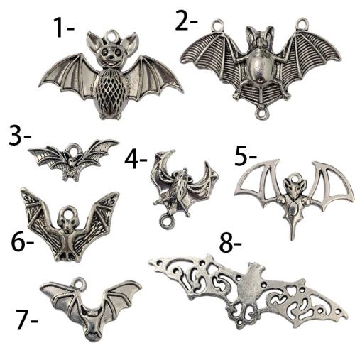Pendant Halloween Fashion, alliage de zinc, Chauve-souris, Plaqué de couleur d'argent, style gothique & DIY & styles différents pour le choix, 100PC/sac, Vendu par sac
