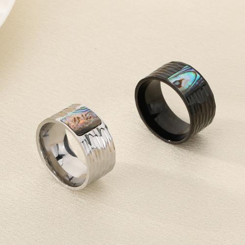 Stainless Steel Finger Ring, 304 Stainless Steel, with Shell, gold color plated, fashion jewelry, more colors for choice, Sold By PC