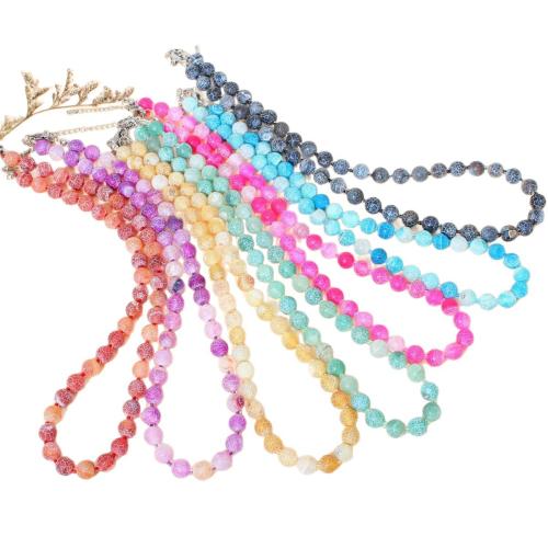 Collier agate, agate effleurant, avec Des billes de verre & Acier inoxydable 304, bijoux de mode, plus de couleurs à choisir, 8mm, Vendu par 40 cm brin