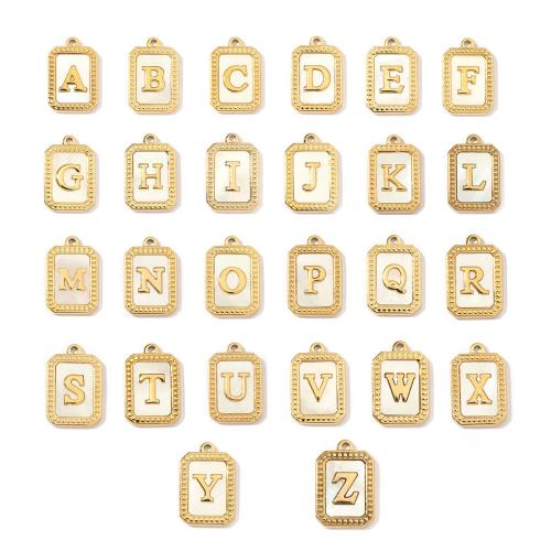 Stainless Steel Letter Pendants, 304 Stainless Steel, with White Shell, Geometrical Pattern, gold color plated, DIY & different designs for choice & with letter pattern, 13x20mm, Sold By PC