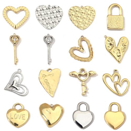 Acier inoxydable Coeur Pendentifs, Acier inoxydable 304, Placage, DIY & styles différents pour le choix, Vendu par PC