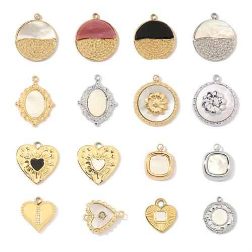Stainless Steel Pendants, 304 Stainless Steel, with Gemstone & White Shell, plated, DIY & different styles for choice & with rhinestone, Sold By PC